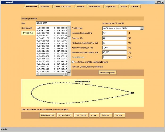 NACA0020.jpg (195.94 KiB) Katsottu 5385 kertaa Laskelmia. Melkein oma profiili sovellettu NACA0020sta.
