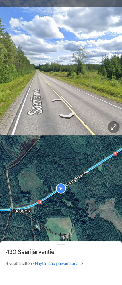 Neljä vuotta vanha street view kuva onnettomuuspaikasta